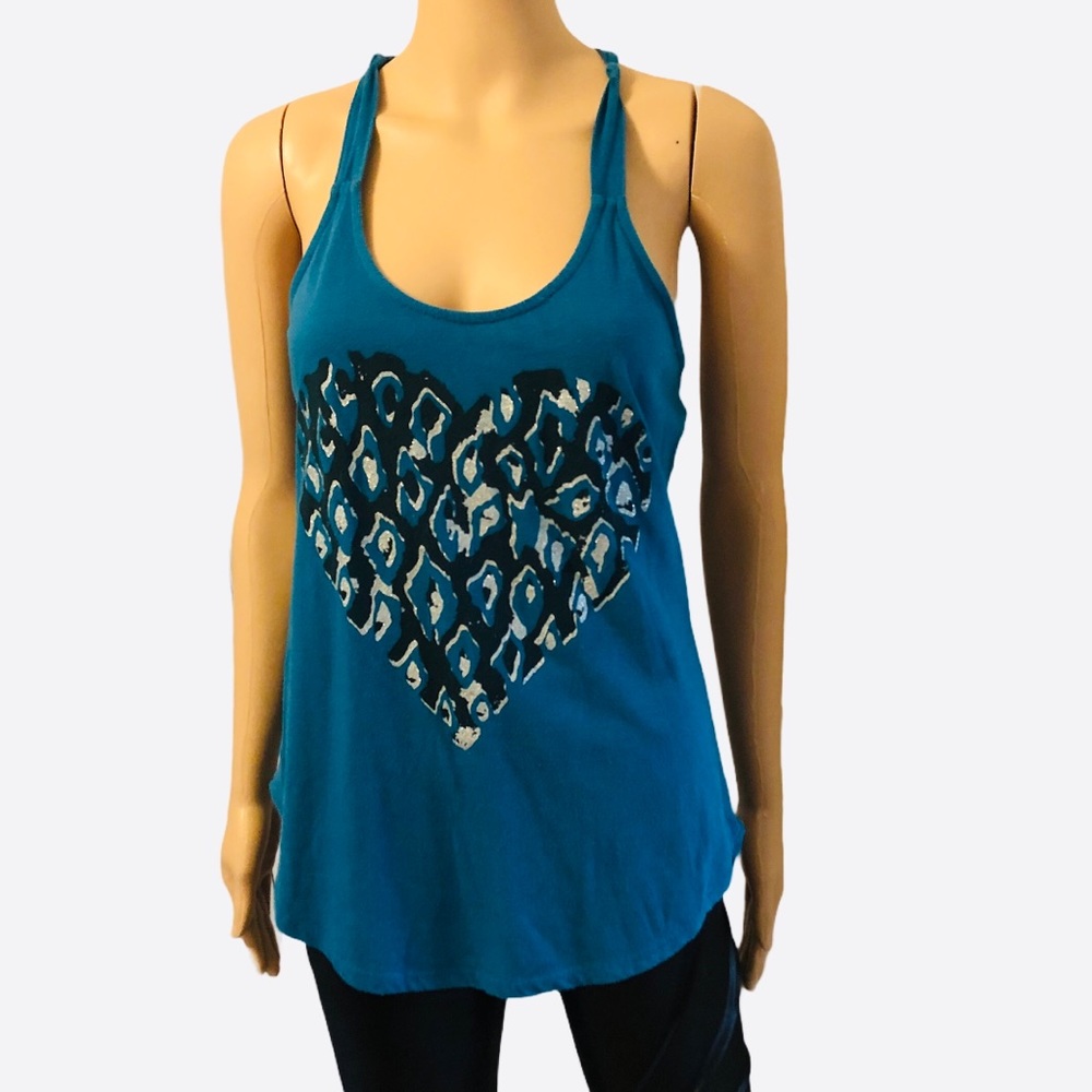 Vintage Blue Heart Crisscross Tank Top Sz Large